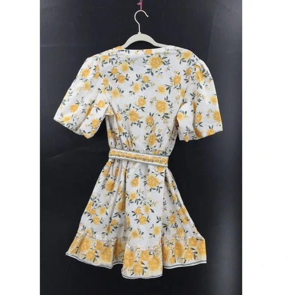 Joie White yellow floral puff sleeve mini dress Azaleia spring summer flirty 10 - Picture 12 of 16